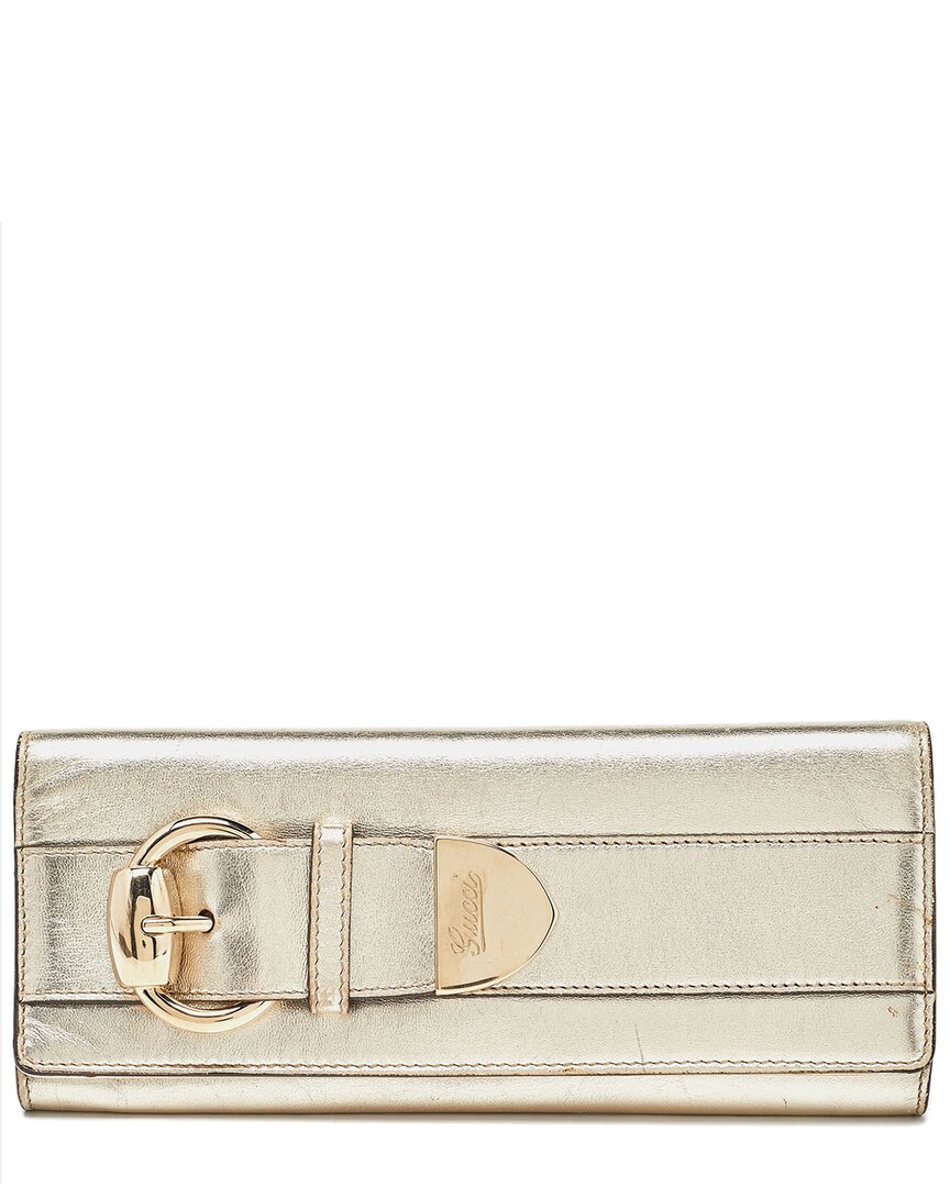 Gucci Gold Leather Romy Clutch (authentic )