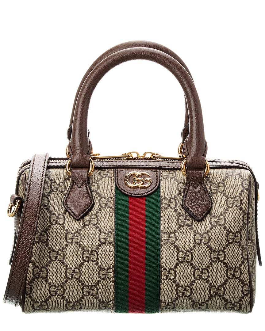 Shop Gucci Ophidia Gg Mini Top Handle Gg Supreme Canvas & Leather Bag In Brown