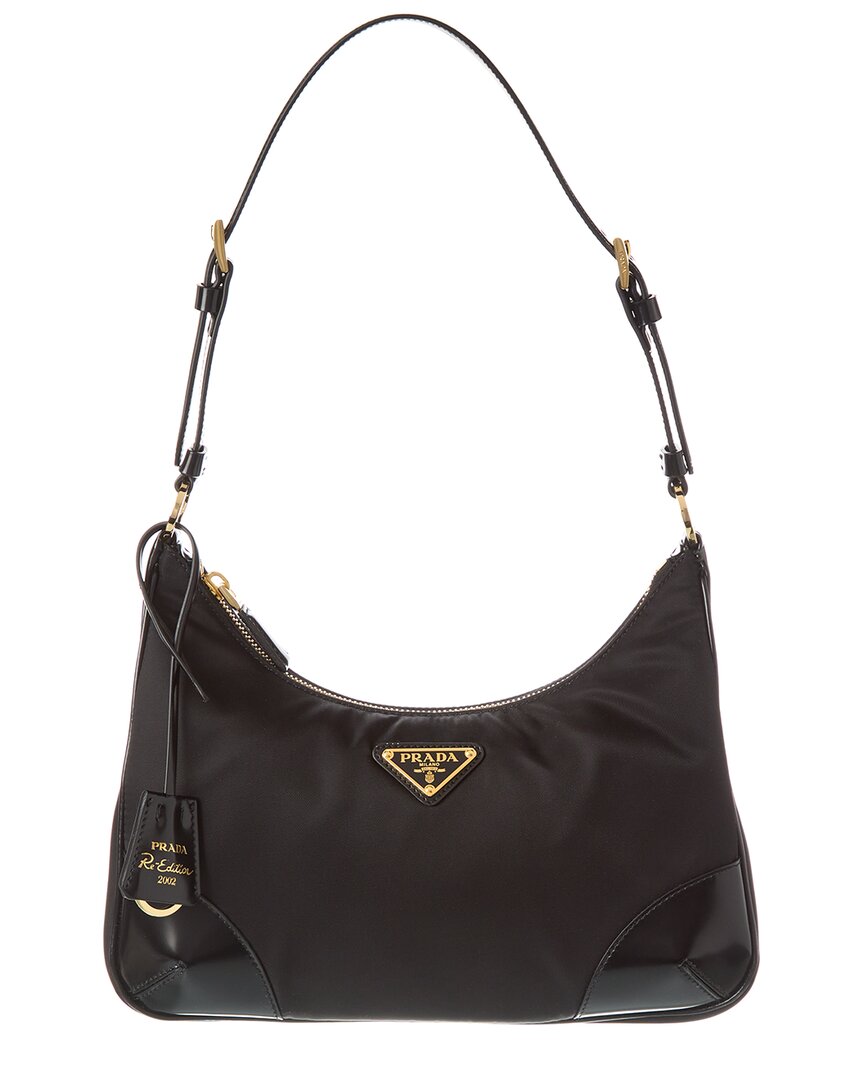 Shop Prada Re-edition 2002 Nylon & Leather Shoulder Bag In Black