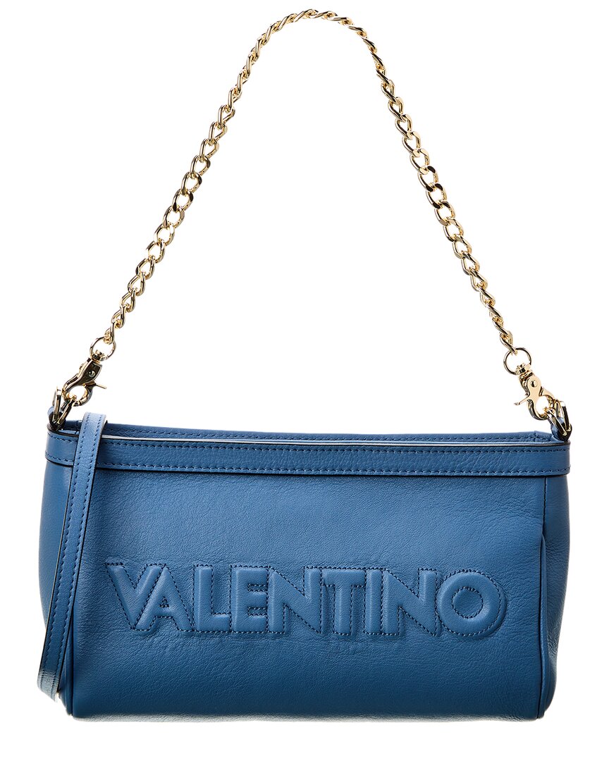 Shop Valentino By Mario Valentino Celia Embossed Leather Shoulder Bag In Blue