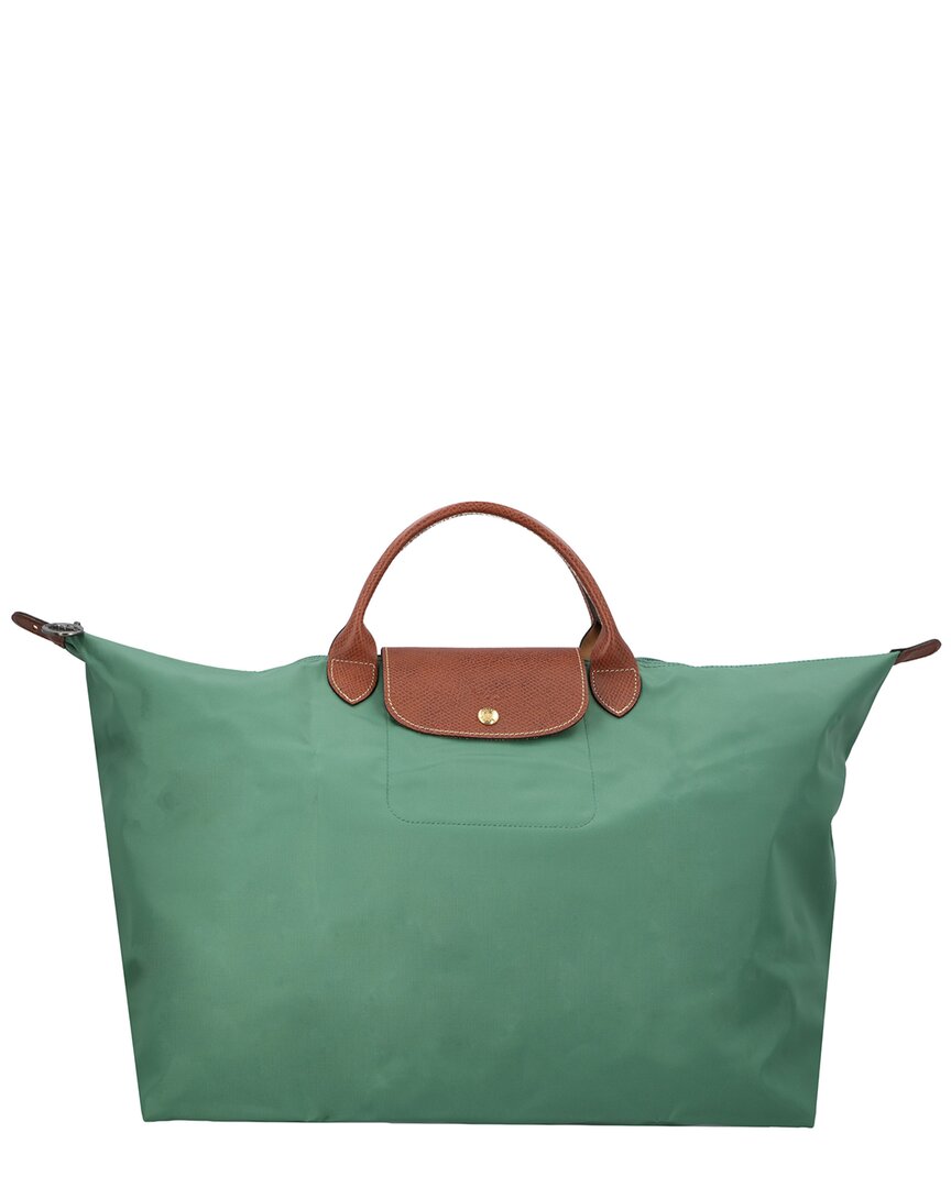 Shop Longchamp Le Pliage Original Small Canvas & Leather Tote Travel Bag In Green