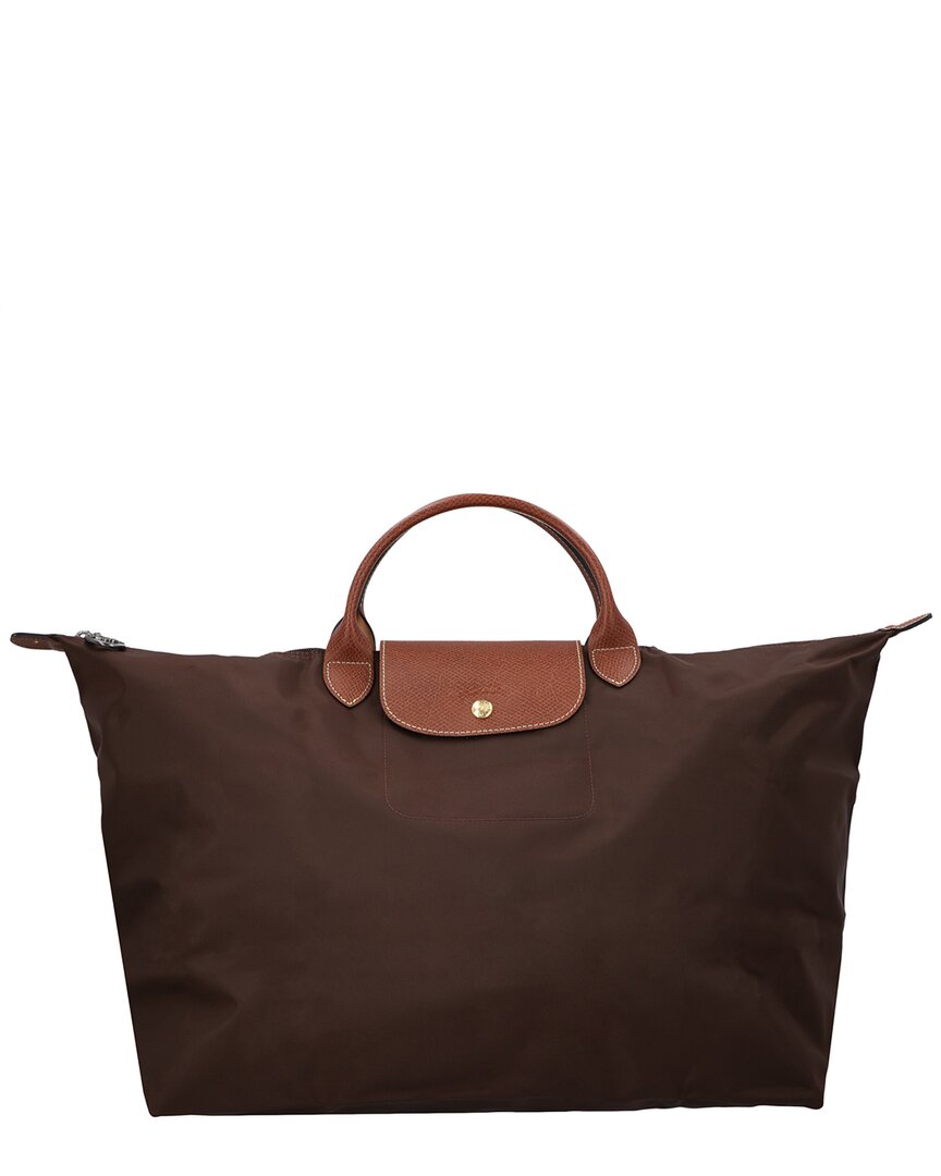 Shop Longchamp Le Pliage Original Small Canvas & Leather Tote Travel Bag In Brown