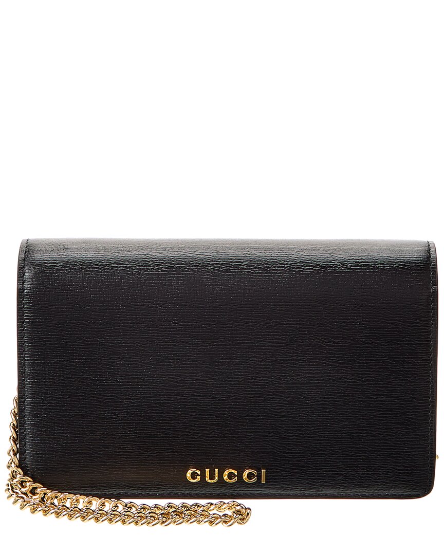 Gucci Script Leather Chain Wallet In Black