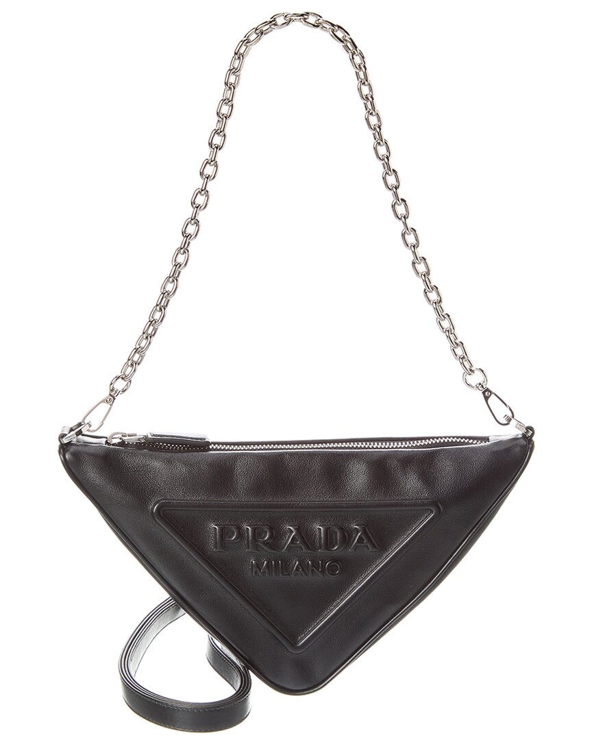 Prada Triangle Leather Mini Bag In Black