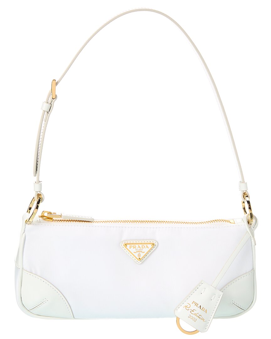 Shop Prada Re-edition Nylon & Leather Shoulder Bag In White