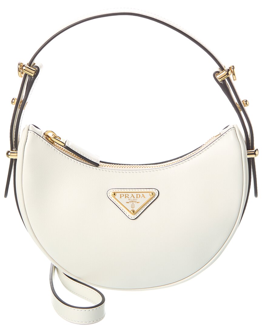 Shop Prada Arque Mini Leather Shoulder Bag In White
