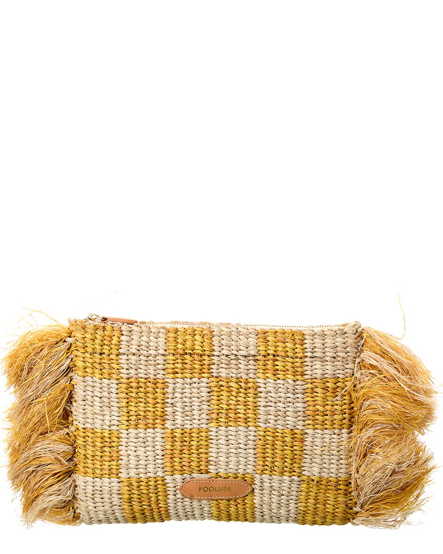 Shop Poolside The Tropical Check Raffia Clutch In Yellow
