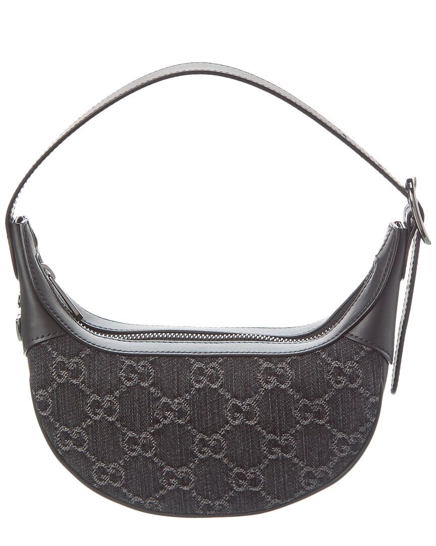 Gucci Ophidia Mini Gg Denim & Leather Shoulder Bag In Black