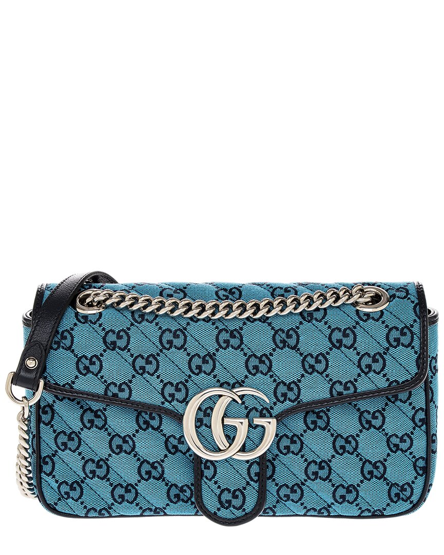 Shop Gucci Gg Marmont Small Canvas Shoulder Bag In Blue