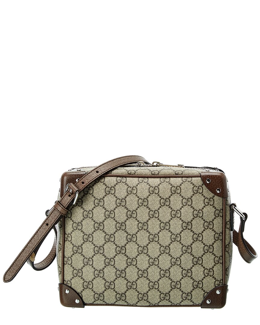 Shop Gucci Gg Supreme Canvas & Leather Shoulder Bag In Beige