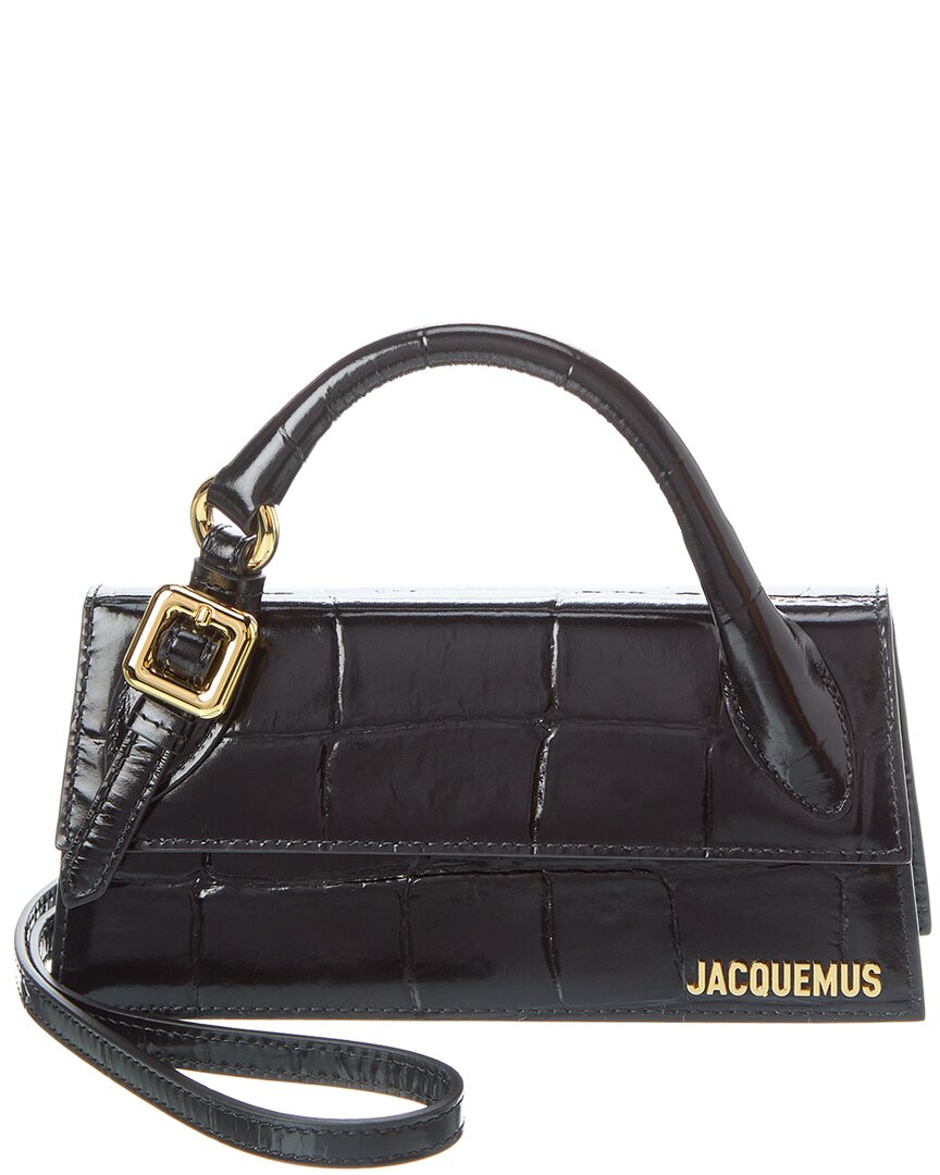 Shop Jacquemus Le Chiquito Long Boucle Croc-embossed Leather Shoulder Bag In Black