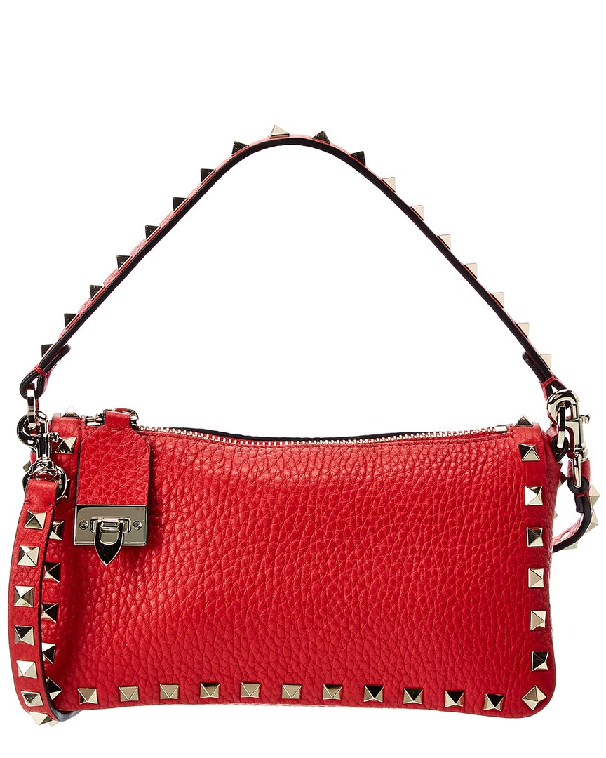 Shop Valentino Rockstud Small Grainy Leather Crossbody In Red
