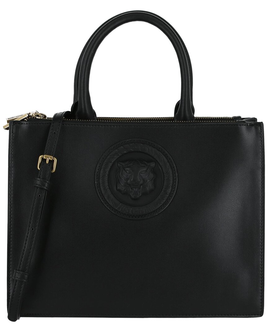 Shop Just Cavalli Monochromatic Logo Shoulder Bag In Black