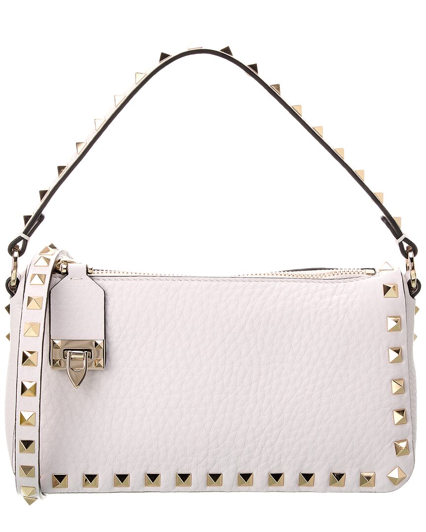 Shop Valentino Rockstud Small Grainy Leather Crossbody In Pink