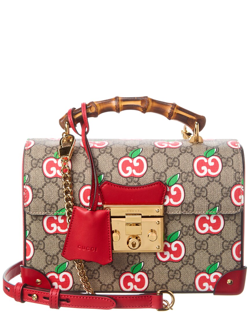 Gucci Padlock Small Apple Gg Supreme Canvas & Bamboo Shoulder Bag In Red
