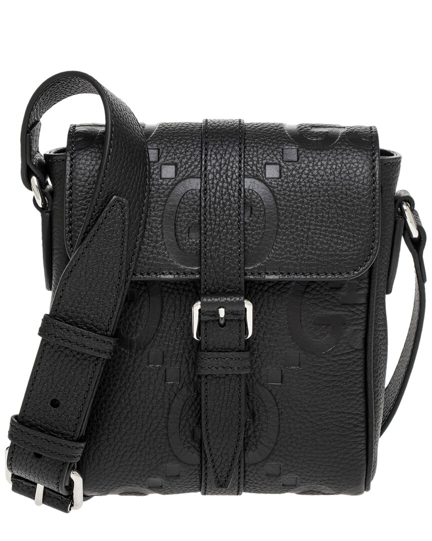 Shop Gucci Jumbo Gg Small Leather Messenger Bag In Black
