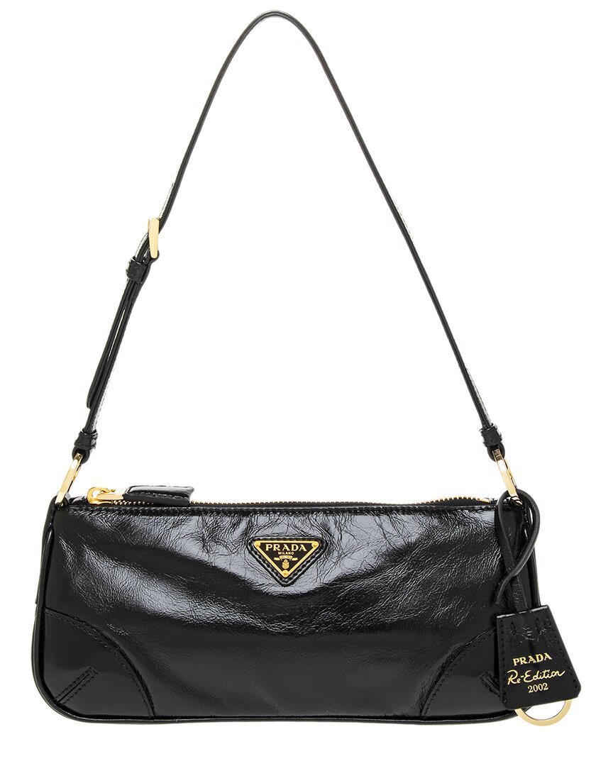 Shop Prada Re-edition 2002 Small Leather Shoulder Bag In Black