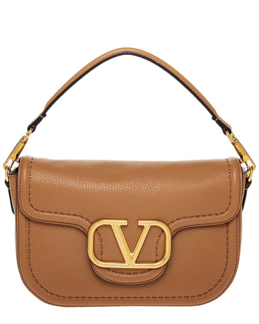 Shop Valentino Alltime Leather Shoulder Bag In Brown