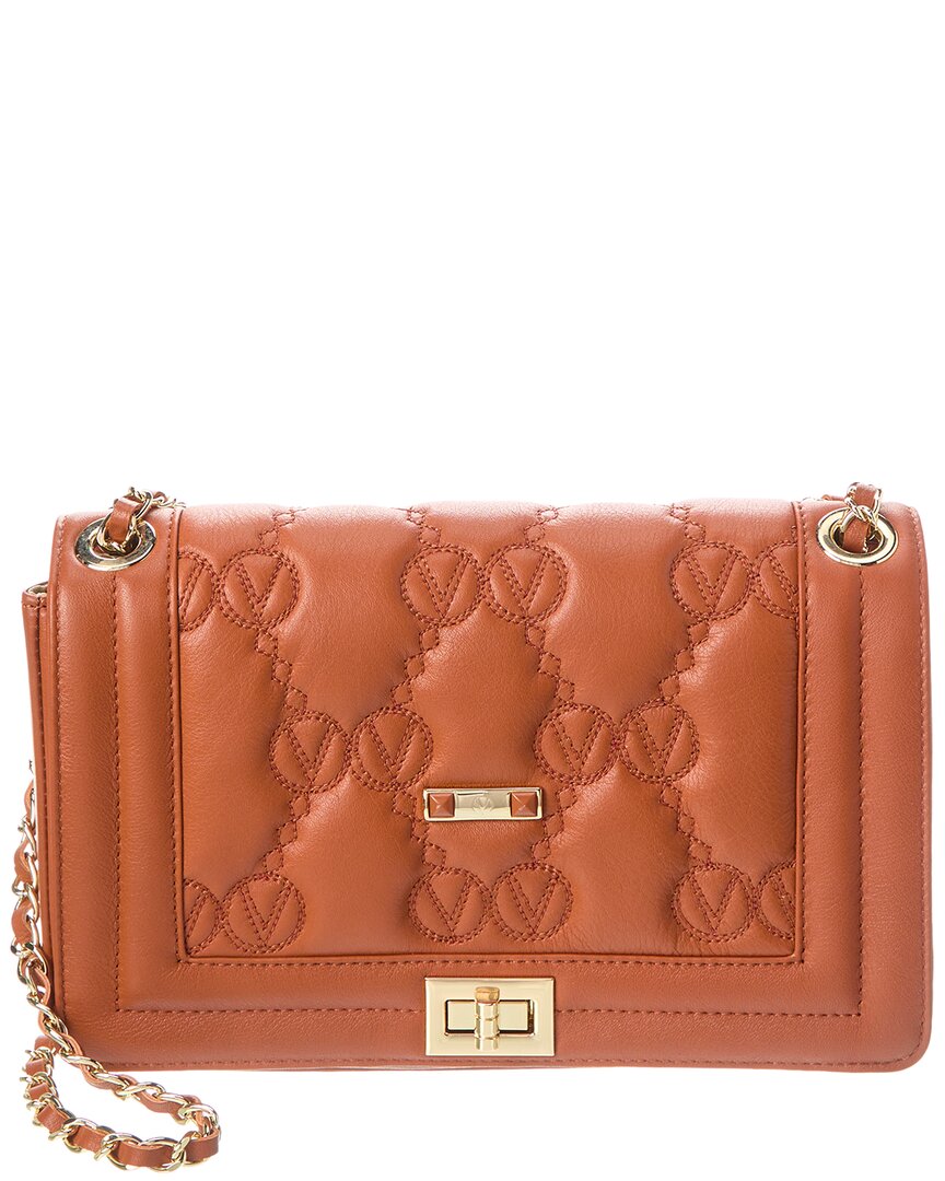 Shop Valentino By Mario Valentino Alice Monogram Leather Shoulder Bag In Brown