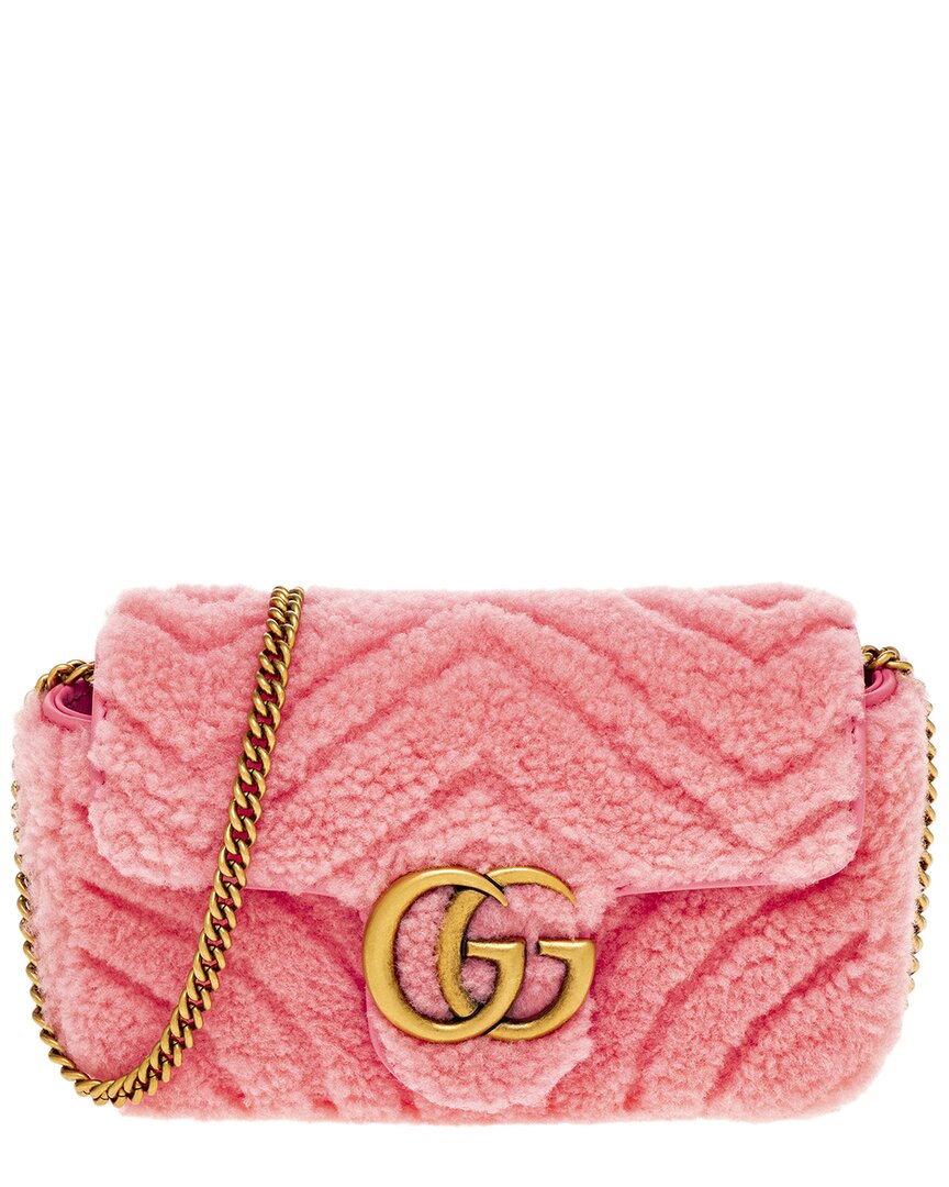 Gucci GG Marmont Super Mini Shearling & Leather Shoulder Bag