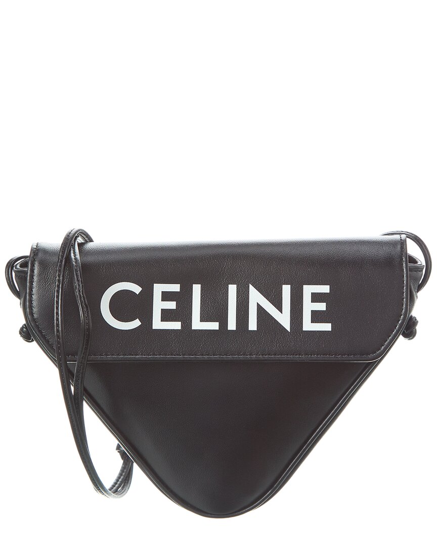 Shop Celine Triangle Leather Shoulder Bag In Black