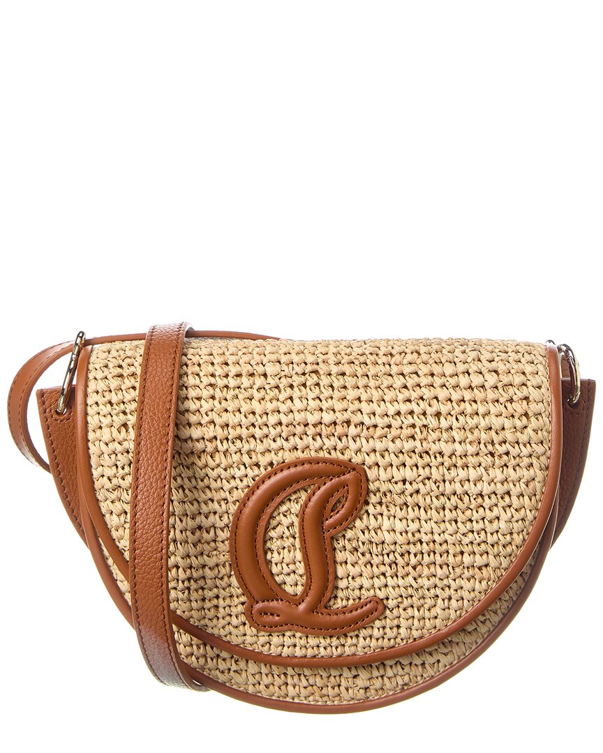 Shop Christian Louboutin By My Side Raffia & Leather Shoulder Bag In Brown