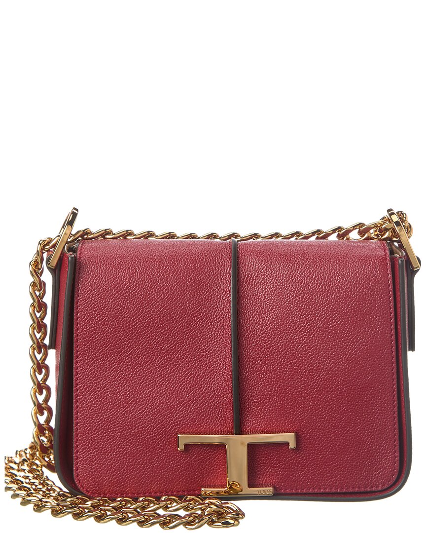 Tod's T Logo Leather Shoulder Bag In Red