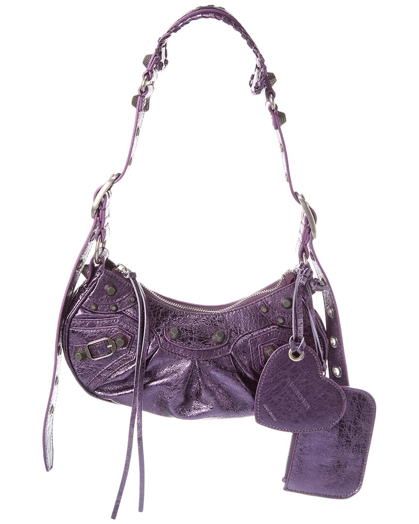 Shop Balenciaga Le Cagole Xs Leather Shoulder Bag In Purple