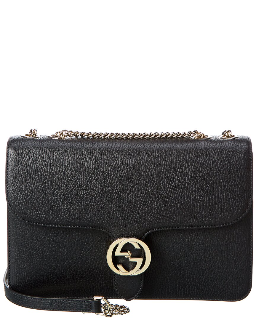 Shop Gucci Interlocking G Leather Shoulder Bag In Black