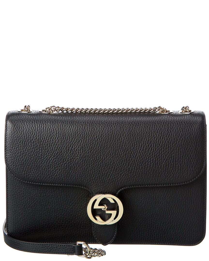 Gucci Interlocking G Leather Shoulder Bag In Black