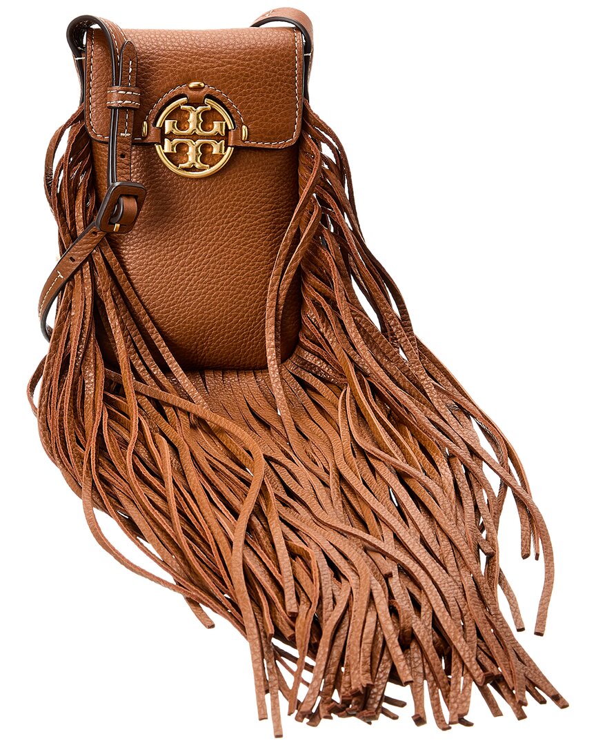 Tory Burch Miller Fringe Leather Phone Crossbody In Brown