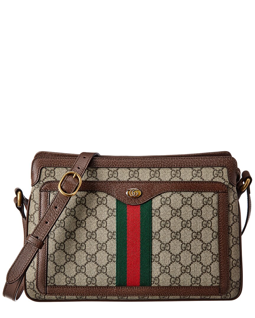 Shop Gucci Medium Gg Supreme Canvas & Leather Shoulder Bag In Brown