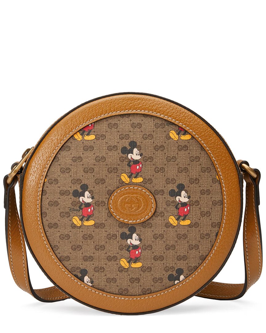 Gucci X Disney Round Coated Canvas & Leather Shoulder Bag In Brown