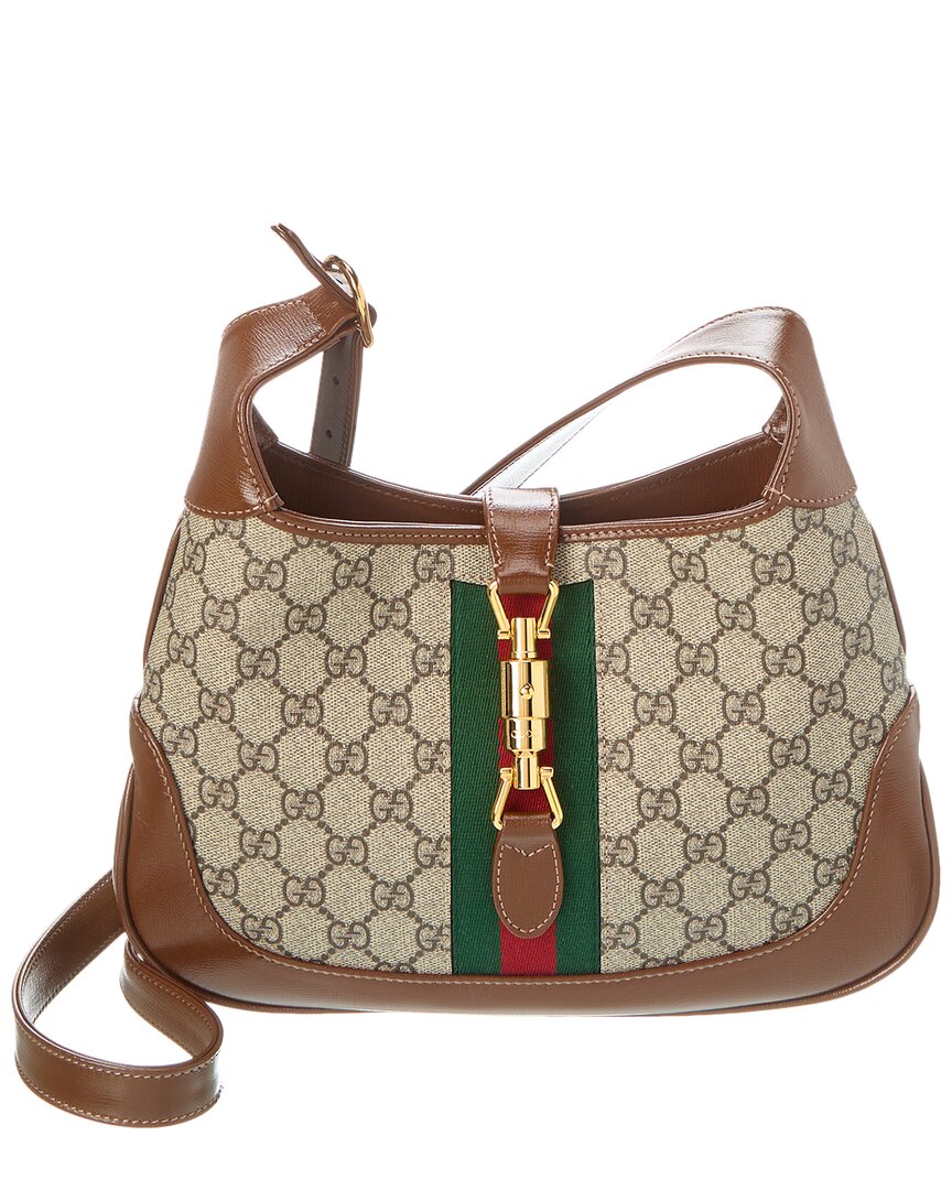 Shop Gucci Jackie 1961 Small Gg Supreme Canvas & Leather Shoulder Bag In Brown