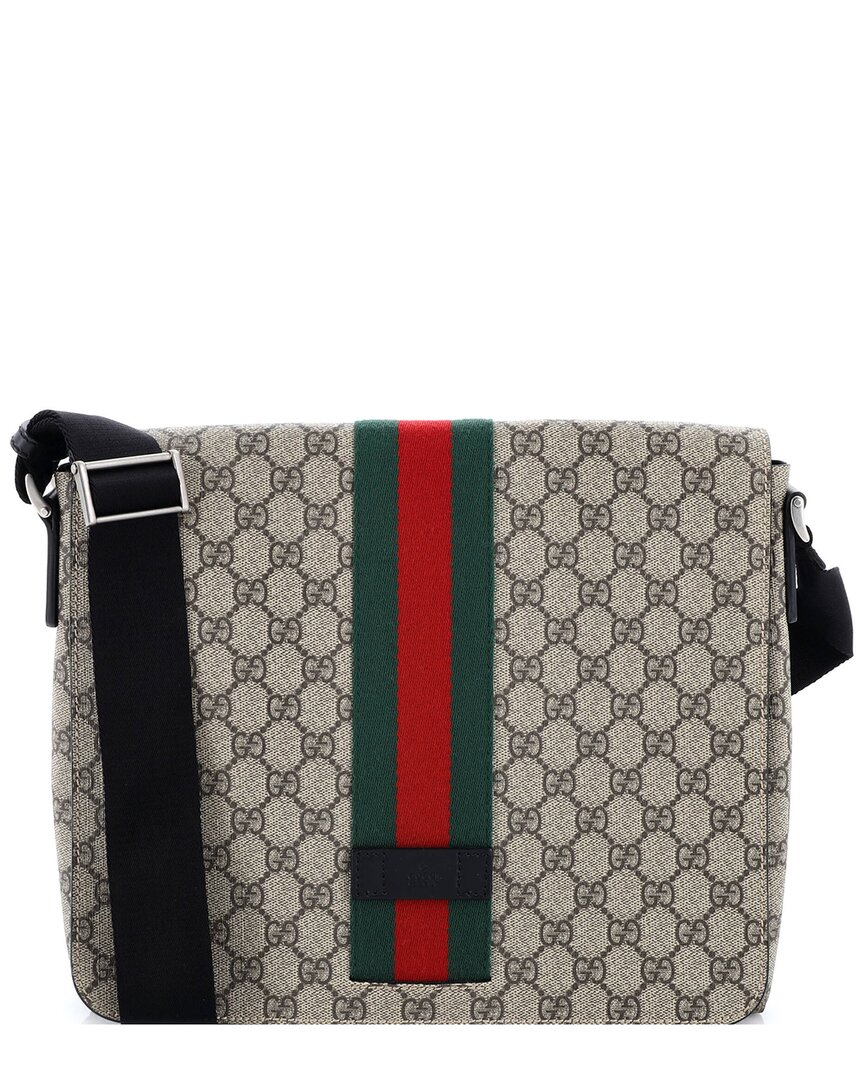 Gucci Web Flap Messenger Bag Gg Coated Canvas Medium (authentic Pre-loved) In Multi
