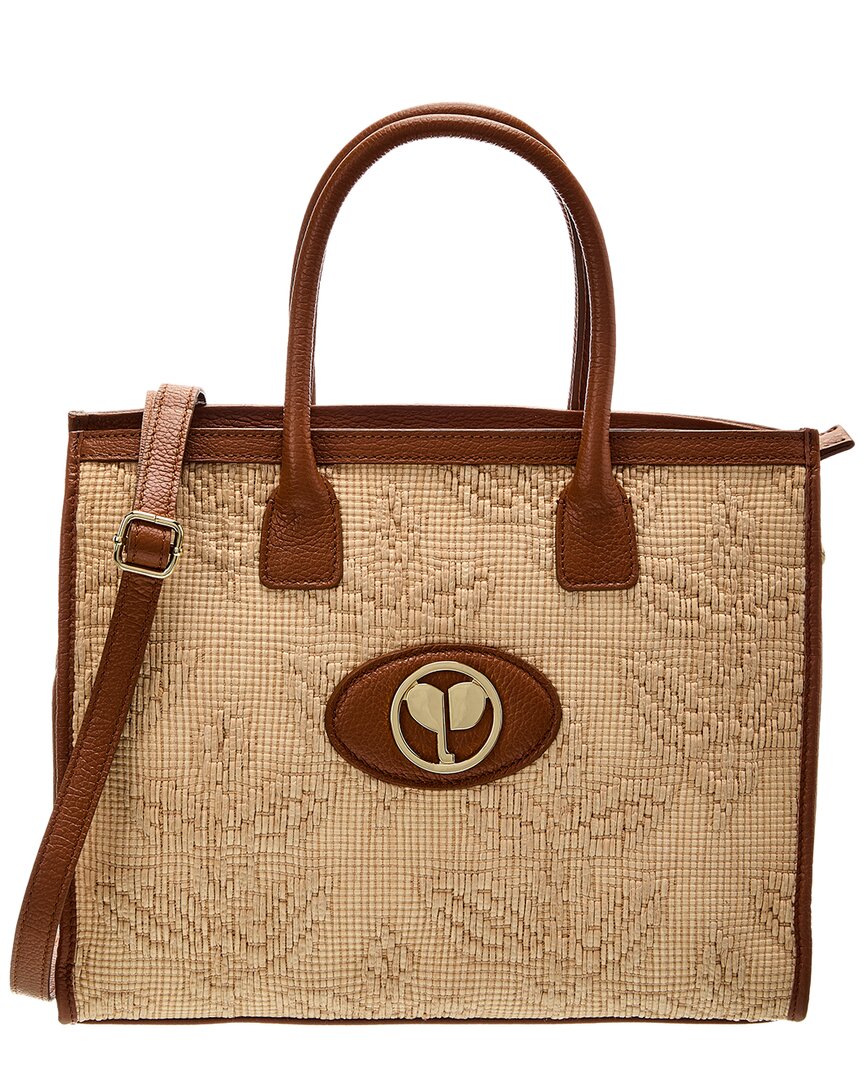 Persaman New York Jules Raffia & Leather Tote