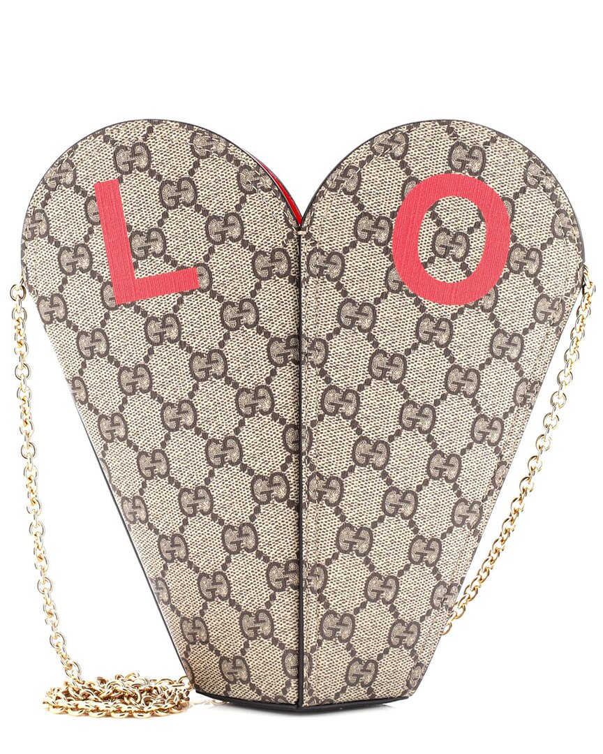 Gucci Valentine's Day Chain Heart Bag Printed Gg Coated Canvas Small (authentic Pre-loved) In Gray