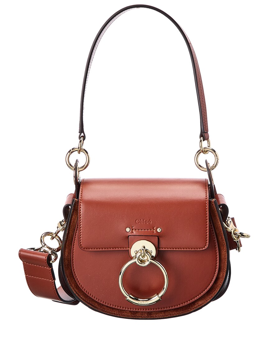 Shop Chloé Tess Small Leather & Suede Shoulder Bag In Brown