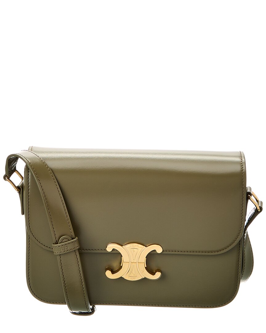 Celine Triomphe Medium Leather Shoulder Bag In Green
