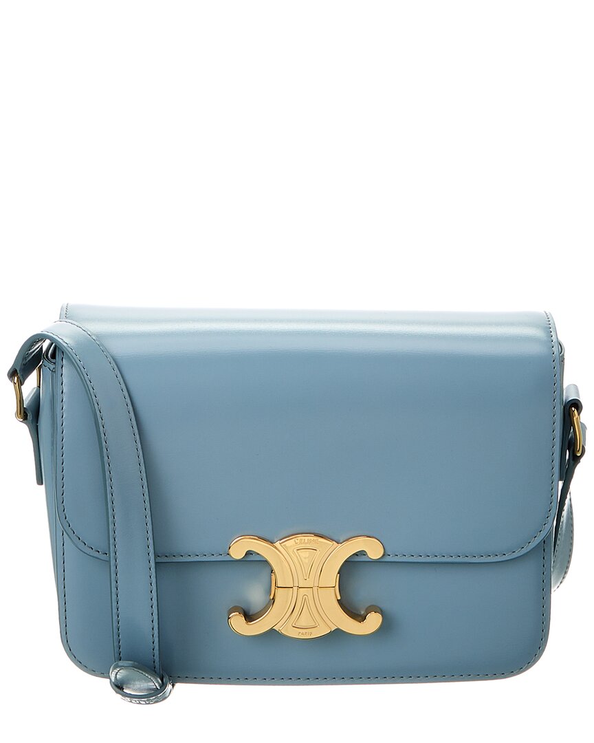 Shop Celine Teen Triomphe Leather Shoulder Bag In Blue