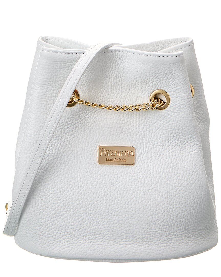 Persaman New York #1011 Leather Bucket Bag In White