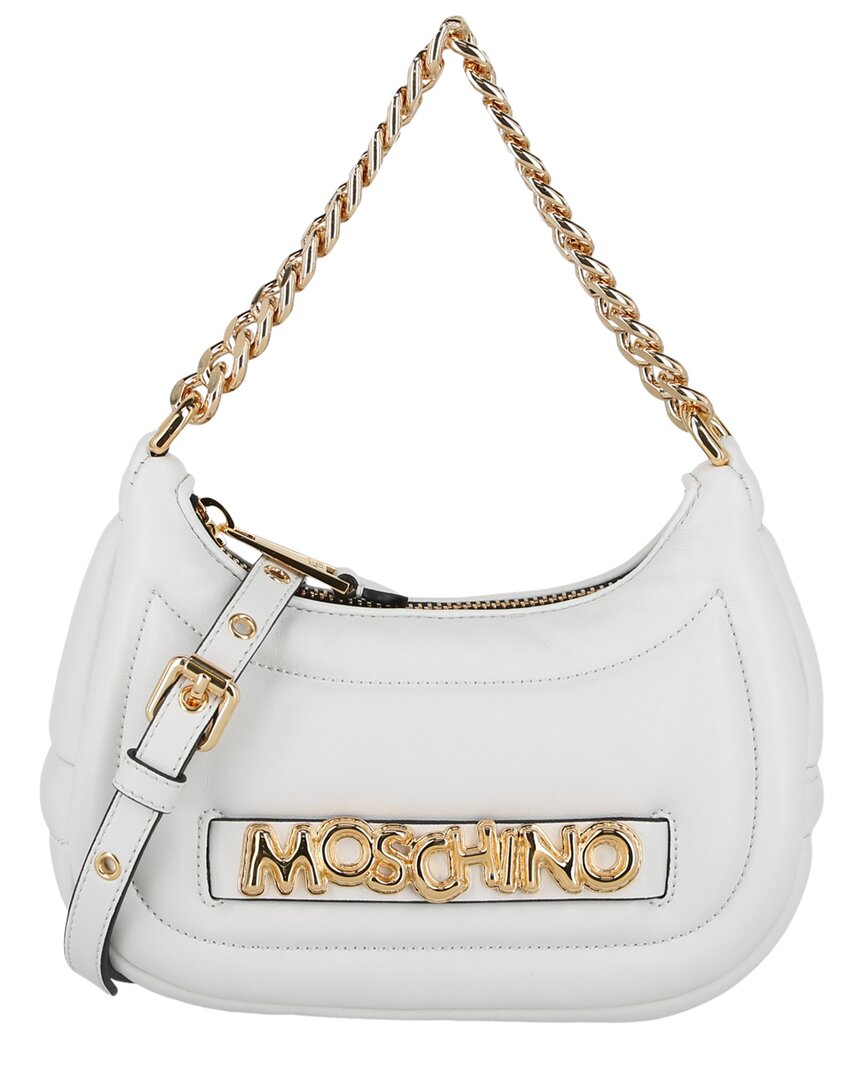 Moschino Logo Chain-linked Leather Shoulder Bag In White