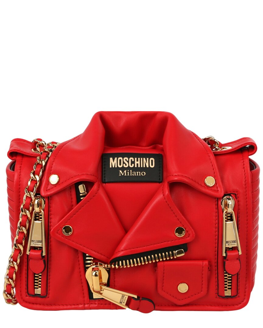 Moschino Biker Jacket Mini Leather Shoulder Bag In Red