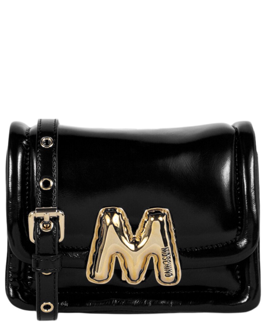 Moschino Inflatable-logo Leather Shoulder Bag In Black