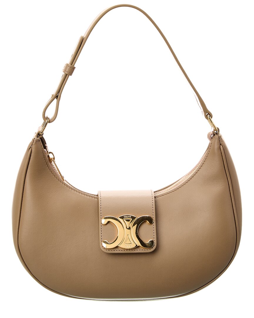 Celine Ava Triomphe Medium Leather Shoulder Bag In Brown