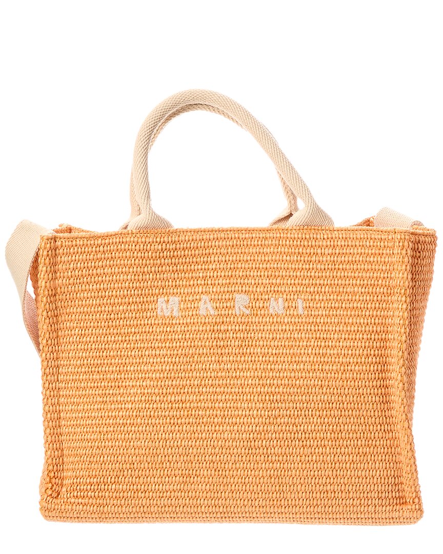 Marni Small Raffia Tote Bag In Orange