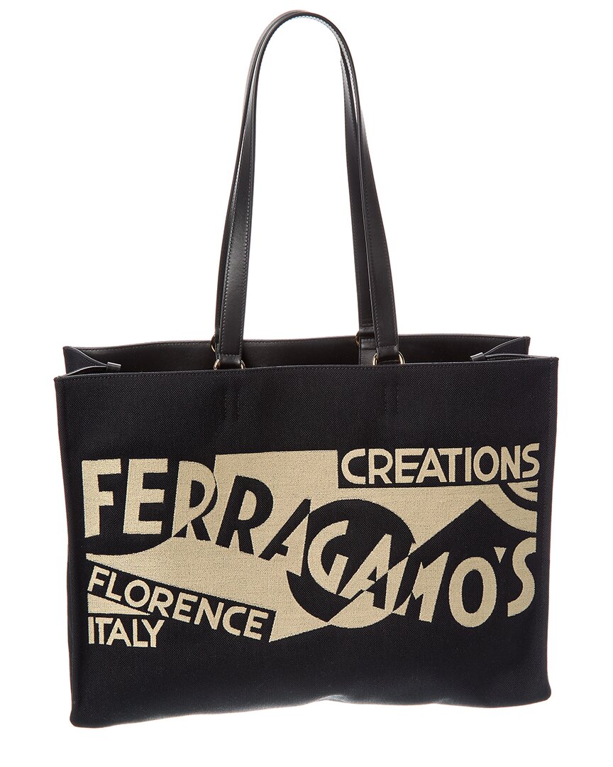 Ferragamo Mini Logo-printed Tote Handbag In Black
