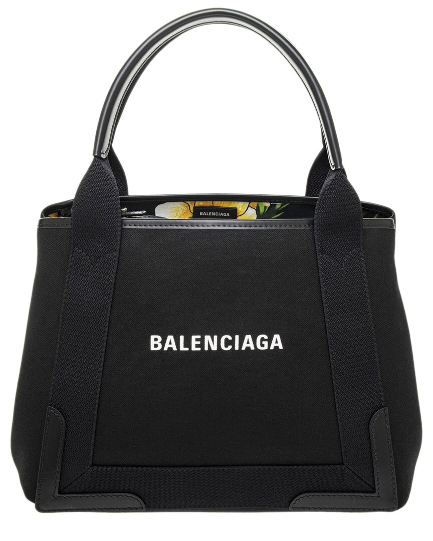 Balenciaga Navy Cabas Small Canvas Tote Bag In Black