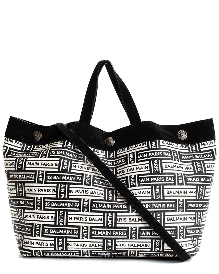 BALMAIN BALMAIN WHITE CANVAS ENDUITE LOGO TOTE (AUTHENTIC PRE-LOVED)