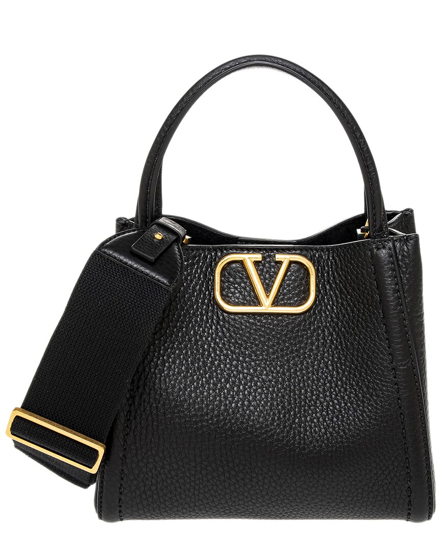 Valentino Garavani Valentino Vlogo Small Leather Tote In Black